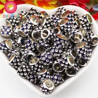 20pcs high quality rhinestone sparkling crystal big hole beads spacer charms rondelle silver plated fit pandora bracelet jewelry