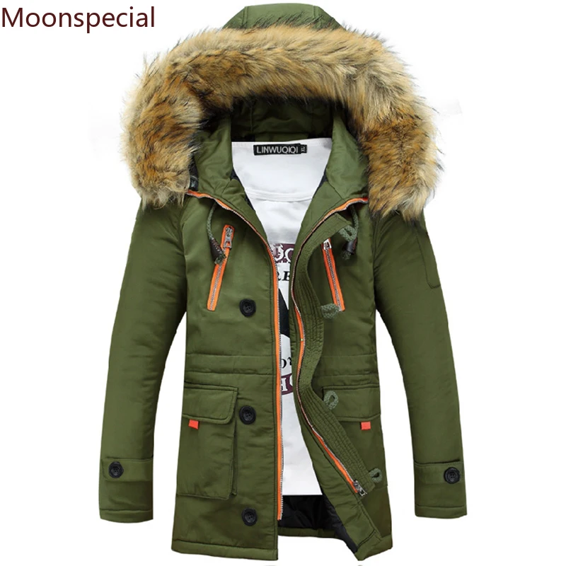 8XL Thick Warm Parkas Coat Winter Jacket Men -15 Degree Hooded Fur Casual Long Outwear Hooded Collar Windbreaker Jackets Coat
