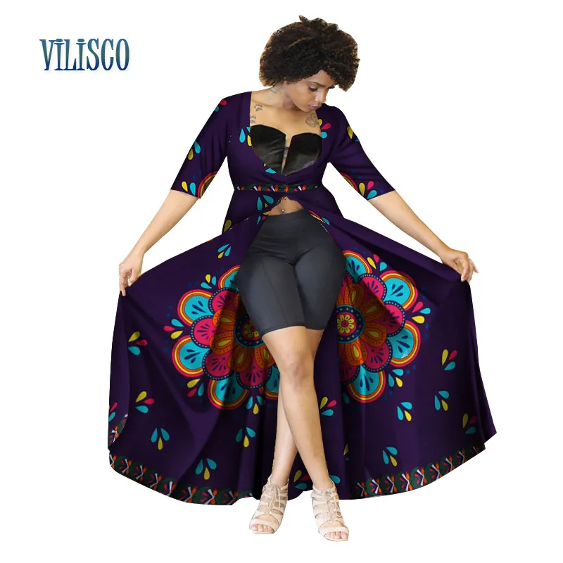 Повседневное пальто для женщин с традиционным африканским принтом Длинный Тренч