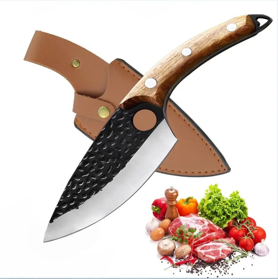 

Meat Cleaver Knife Hand Forged Boning Knife with Sheath Butcher Knives High Carbon Steel Chef Knives for Kitchen BBQ Camping