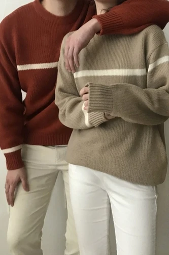 Простой повседневный Свободный вязаный Однотонный свитер в полоску для колледжа