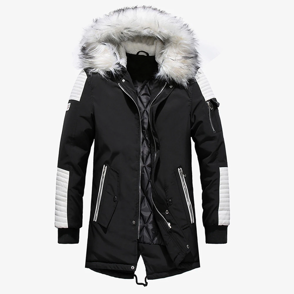Autumn Winter Parka Men Windbreak Warm Windproof Fur Collar Coats Male Hooded Jackets Men Cotton Padded Jackets Coat Streetwear
