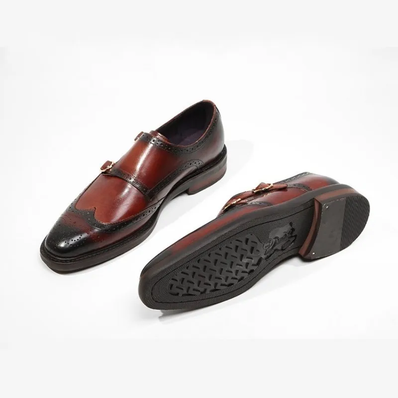 Деловая кожаная обувь с ремешком и пряжкой мужская повседневная в винтажном