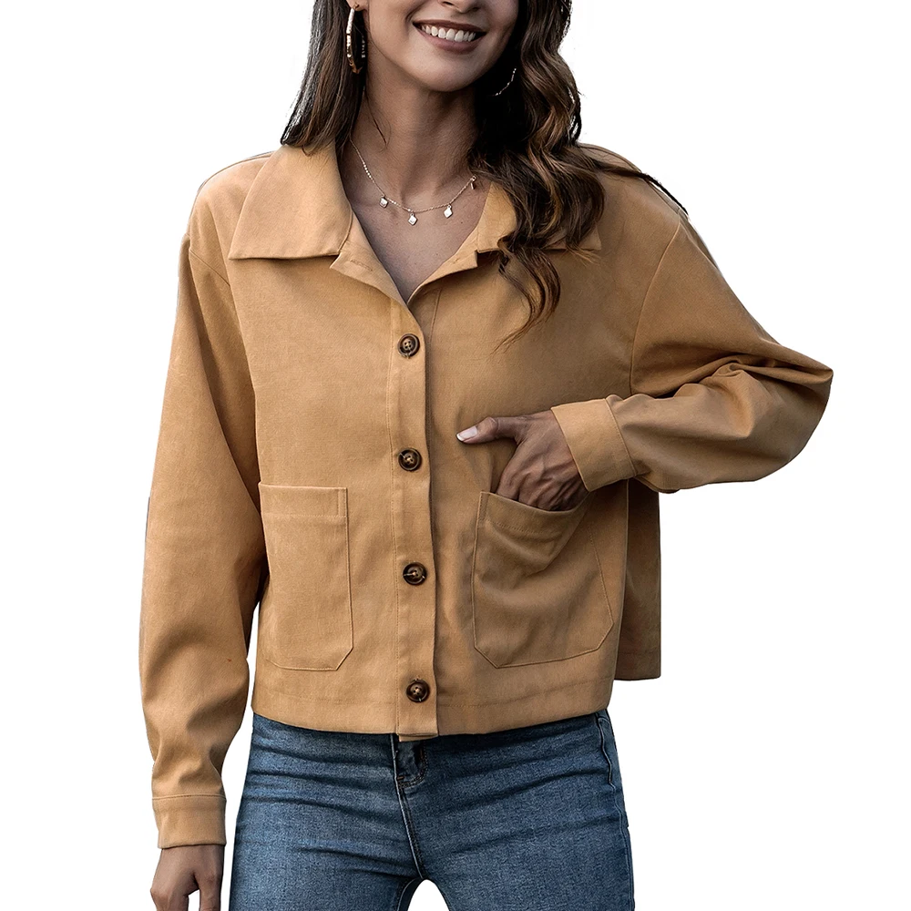 

Autumn Short Coat Women's Fashion Jacket Solid Button Coat Female Long Sleeve Top Women Clothing Casual Pocket Jacket Coat