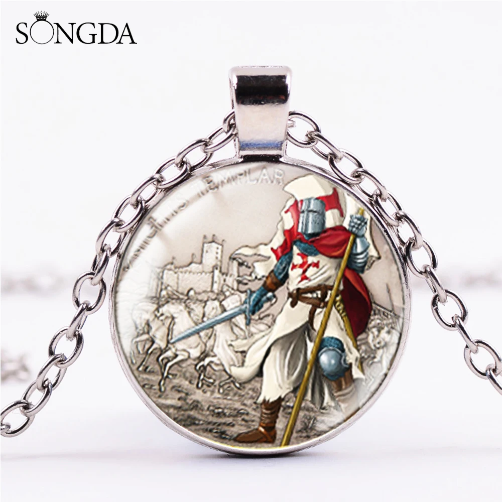 

Punk Knights Templar Red Cross Necklace Medieval Signet Retro Crusade Solomons Freemason Symbol Pendant Jewelry for Men