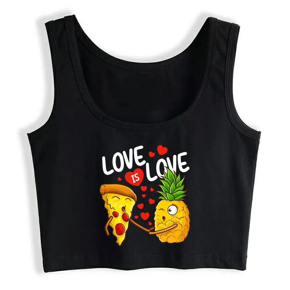 

Crop Top Female Pineapple Pizza Love Is Love Comic White Sleeveless Tops Women