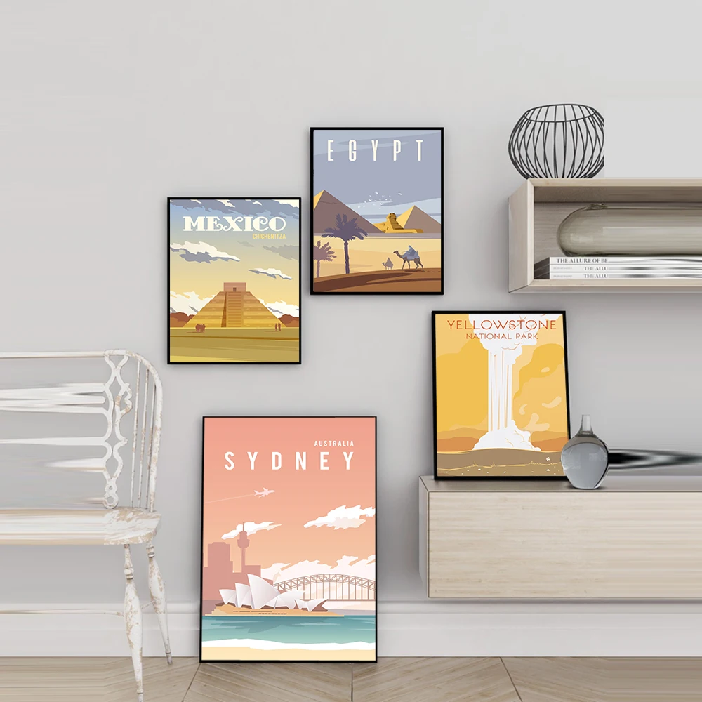 

Vintage Poster Sydney Opera House Canvas Painting Pyramids Poster Art Print Travel Wall Picture For Living Room Home Decor