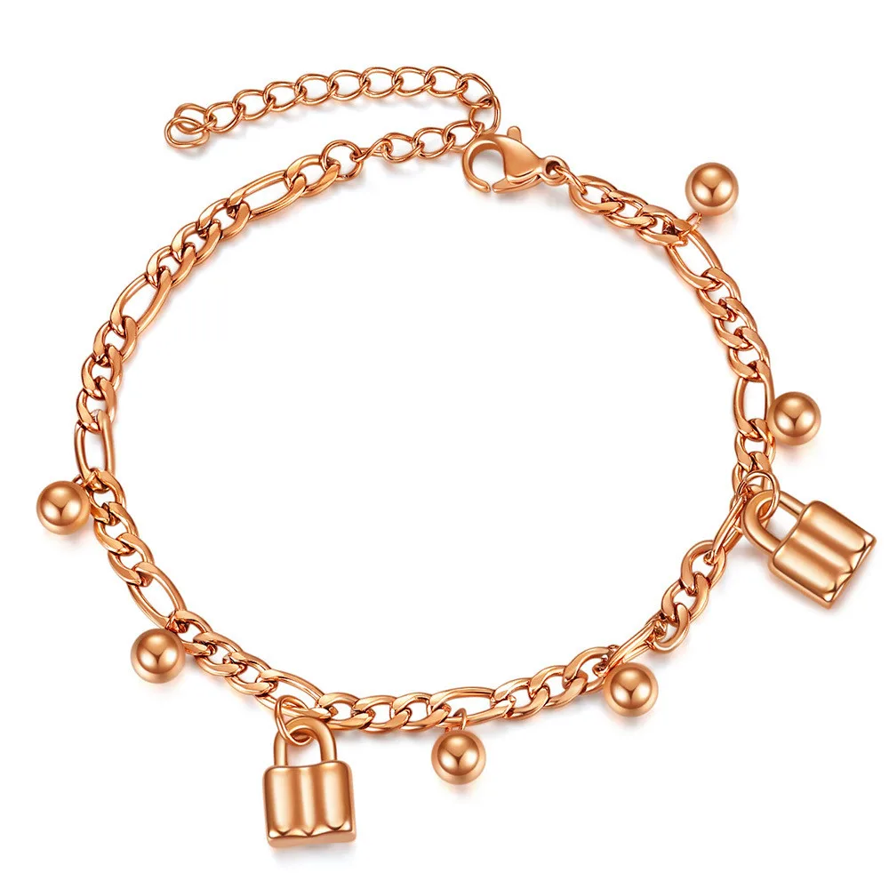

316L Stainless Steel Small Fresh Ladies Lock Titanium Bracelet Sen Series Sweet Round Bead Fashion Jewelry