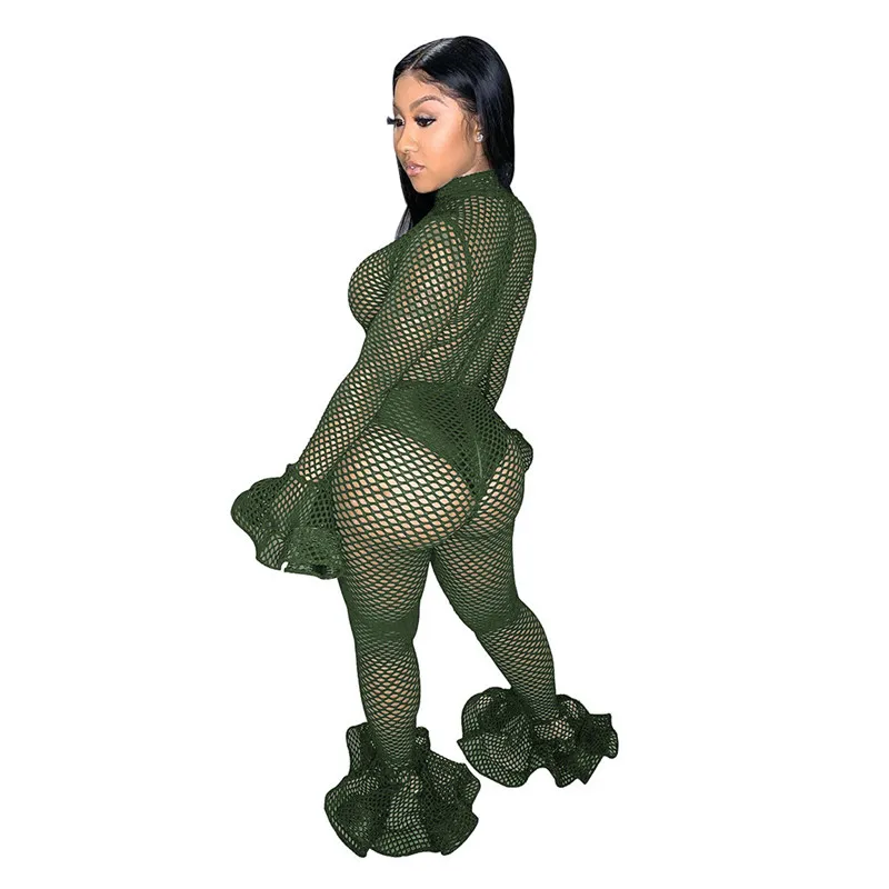 Женский сетчатый прозрачный комбинезон Осенний цельный с длинными рукавами и