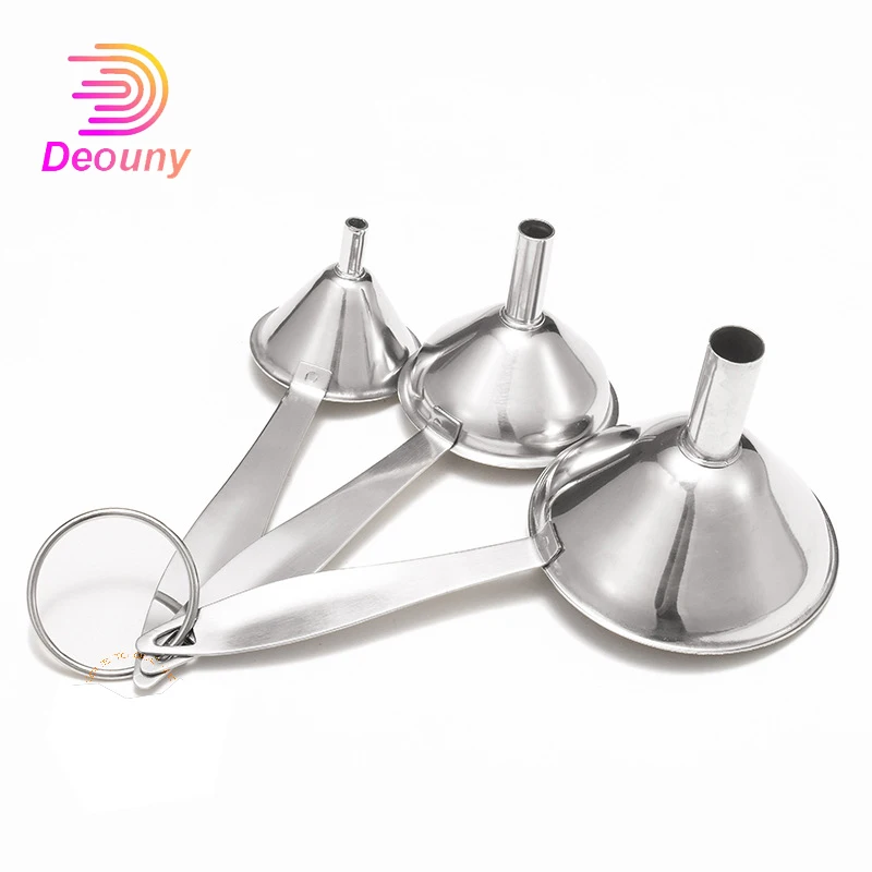 

DEOUNY 3 Pcs/Set of Stainless Steel Folding Funnel with Cone Tool Set Vinegar Wine Spices Essential Oils Kitchen Accessories