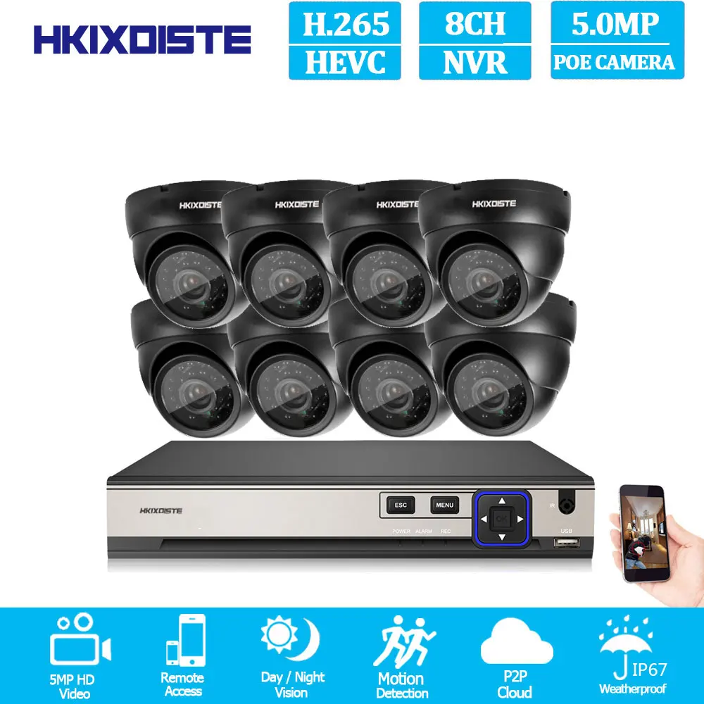Бежевый POE NVR 8CH Full HD комплект безопасности 24 шт. Инфракрасные светодиоды IP система наблюдения ссtv комната/вилла улица купольная камера видео набор для наблюдения - Цвет: Бежевый