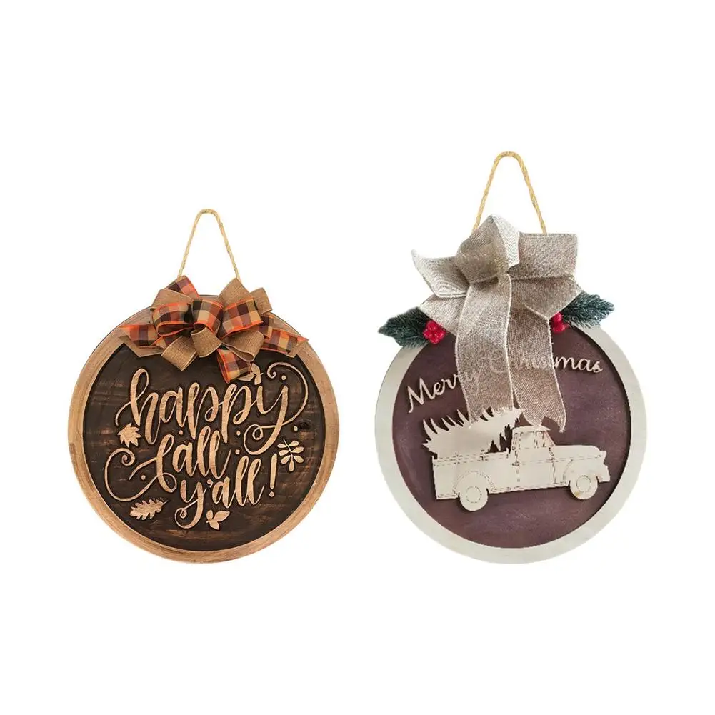 

Фотообои с подвеской в виде венка, Рождественское украшение для дома, новогодний дверной подвесной знак