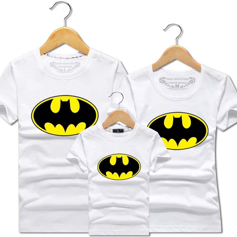 white Batman Tshirts Футболки с изображением Бэтмана, хлопковая одежда с короткими рукавами для папы, мамы, родителя и ребенка одинаковые комплекты для семьи подарки для детей, Прямая поставка - Цвет: white Batman Tshirts