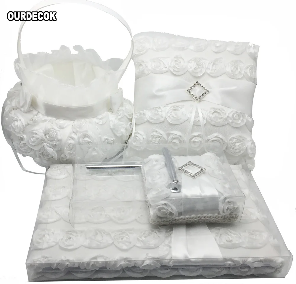 4 шт./лот белое украшение в виде цветов Свадебная Гостевая книга набор ручек