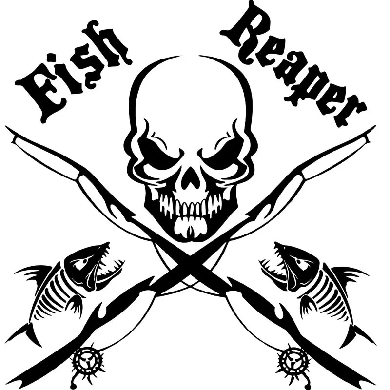

car sticker17CM*17CM Fish Reaper Skull Fishing Rod Car Boat Truck Window KK Vinyl Decal Graphic Sticker Stylings Black Sliver