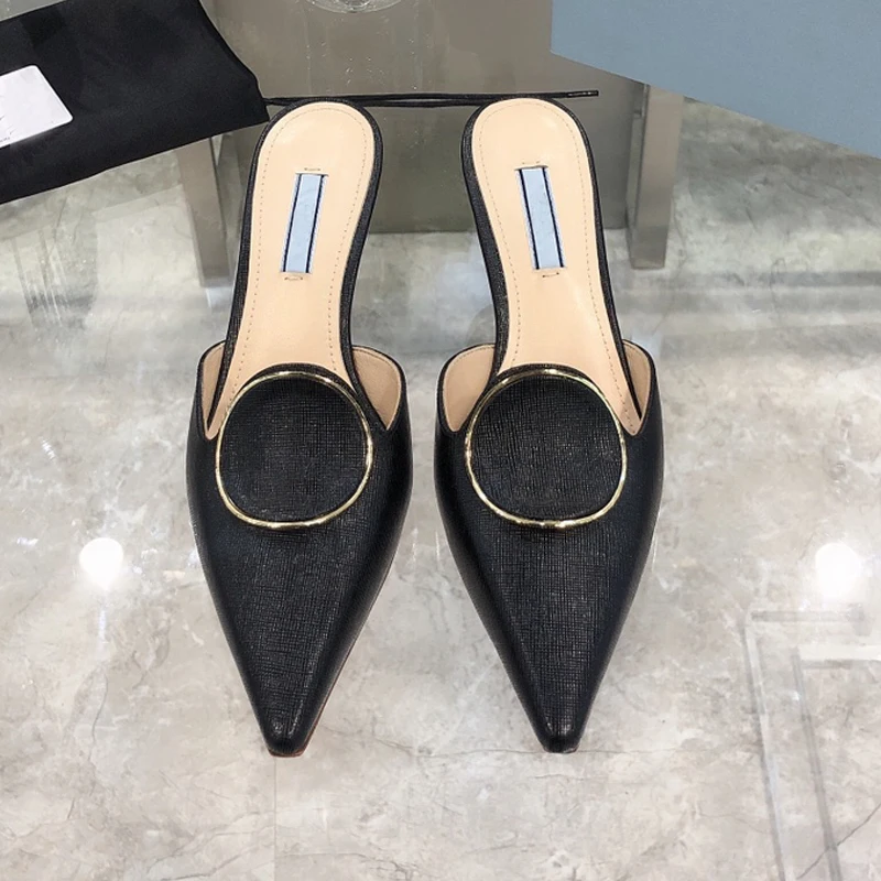 

High Quality New Summer Brand Fashion Sexy Single Shoes Women Pointed Thin Heel Slippers Genuine Leather High Heels Sandals