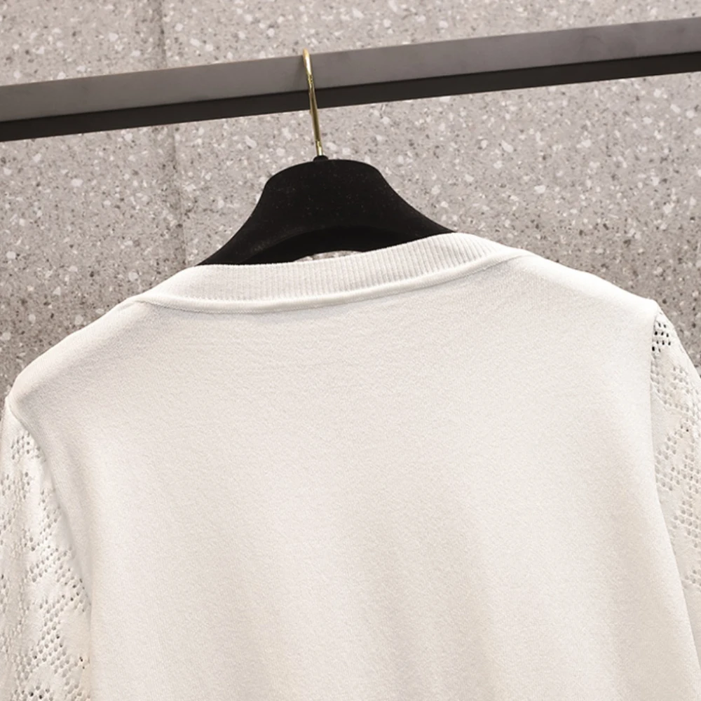 

Large Size Women's Kntted Sweater Blouse Summer Fashion Loose Hollow Out Short SleeveTops Shirts Pullovers