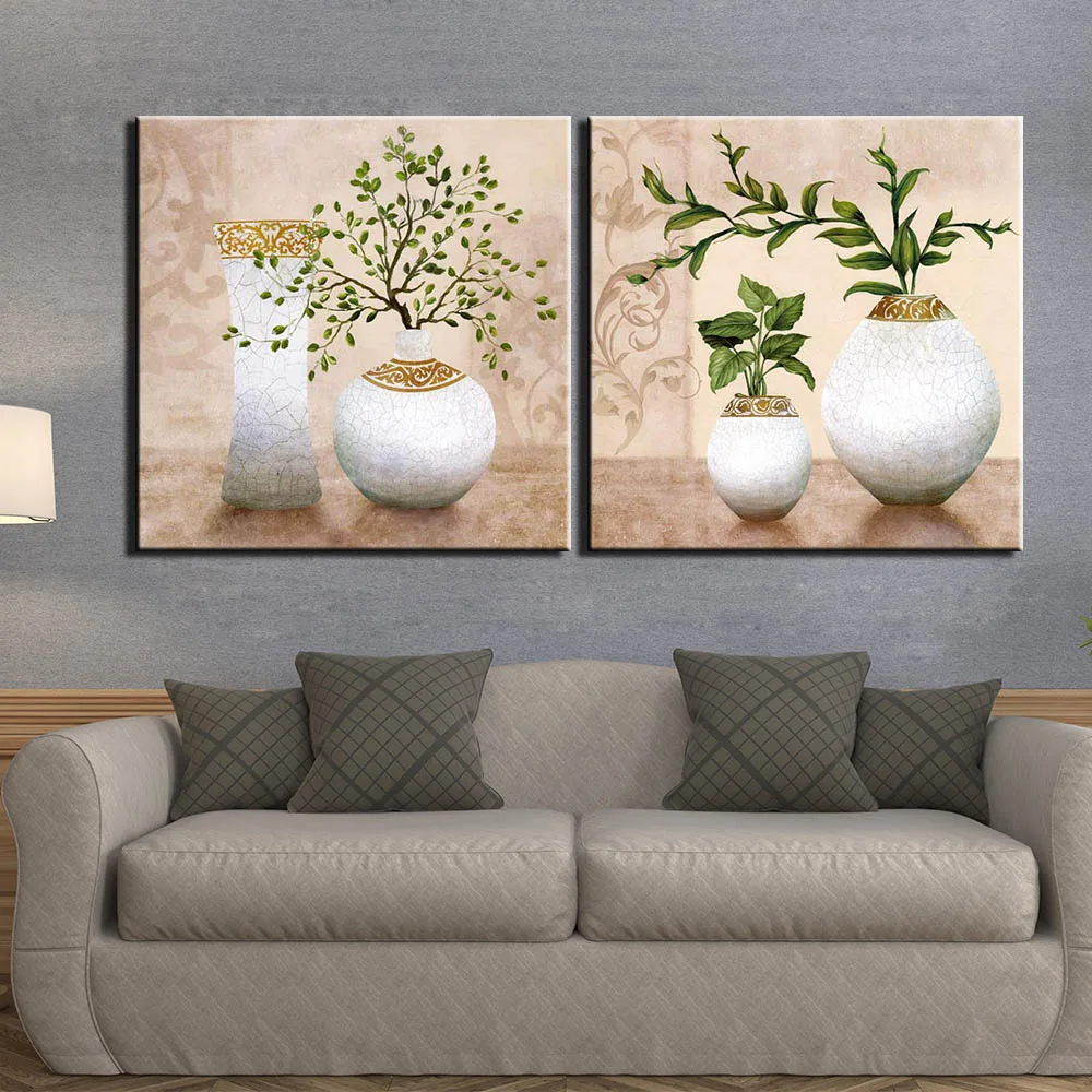 Домашний декор 2 панели картина винтажная ваза для растений холст настенная