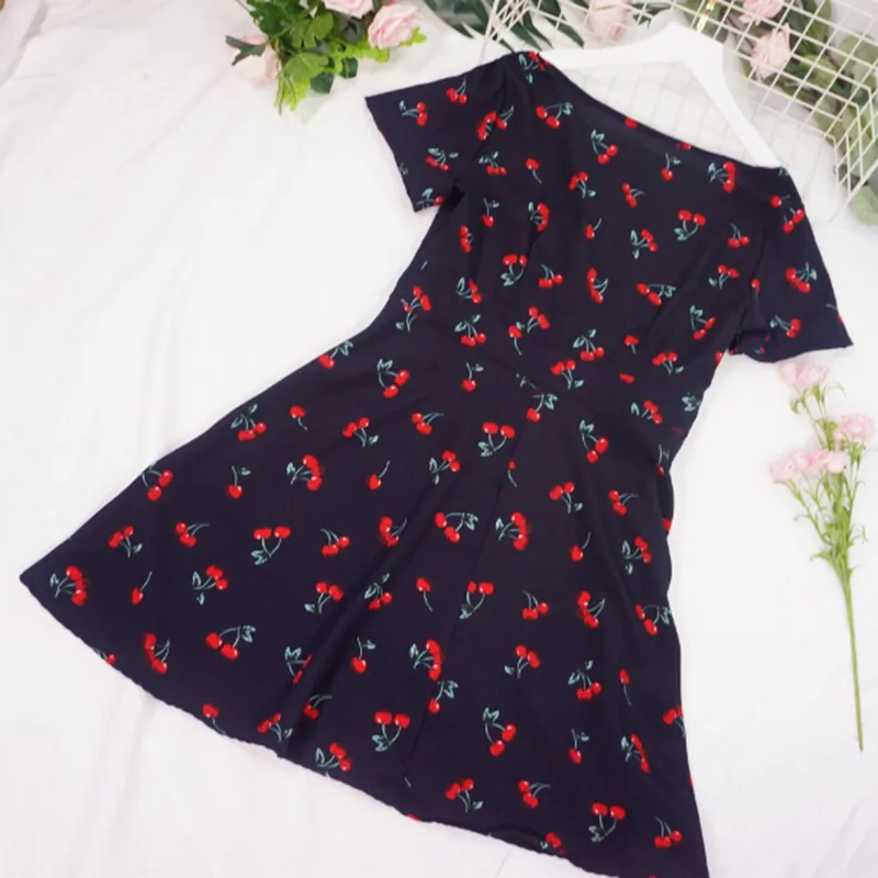 

Women Sweet Lace Up Slim Dress Short Sleeve V Neck Summer Dress Fashion Female Print Dress