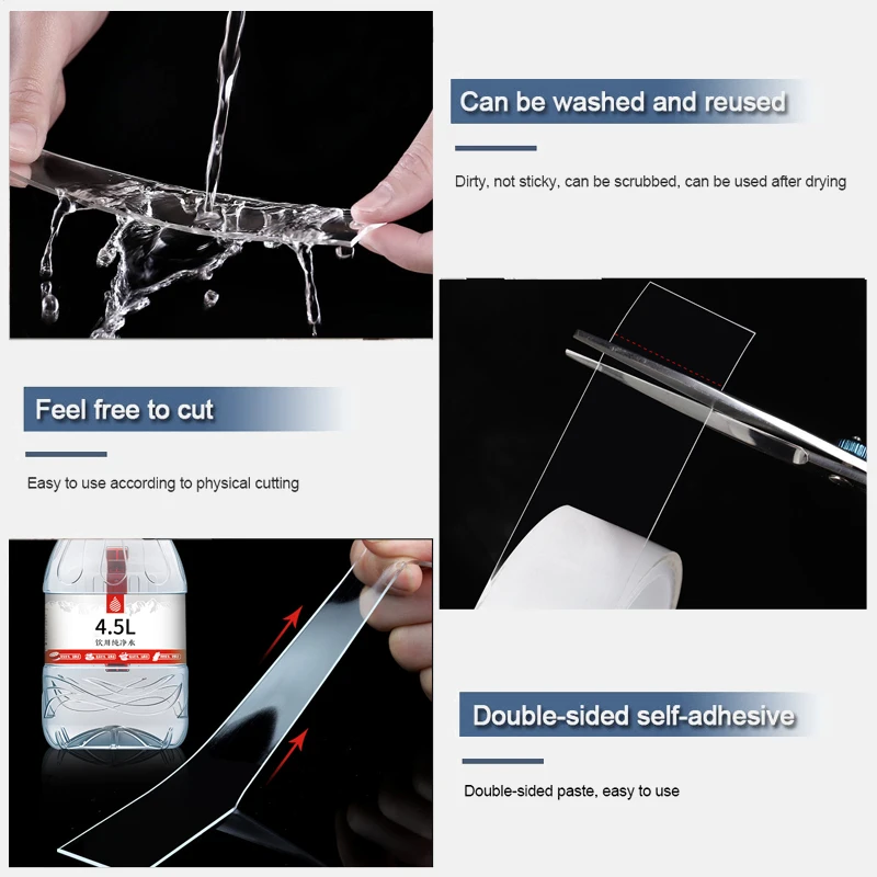 Многоразовая двухсторонняя лента прозрачная Волшебная нано моющийся клей нет