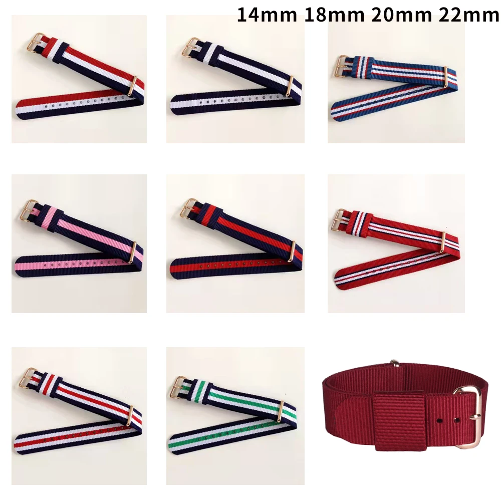 

18mm 20mm 22mm 14mm Army Sports Nato Strap Fabric Nylon Watchband Buckle Belt for 007 James Bond Watch Bands Colorful Rainbow