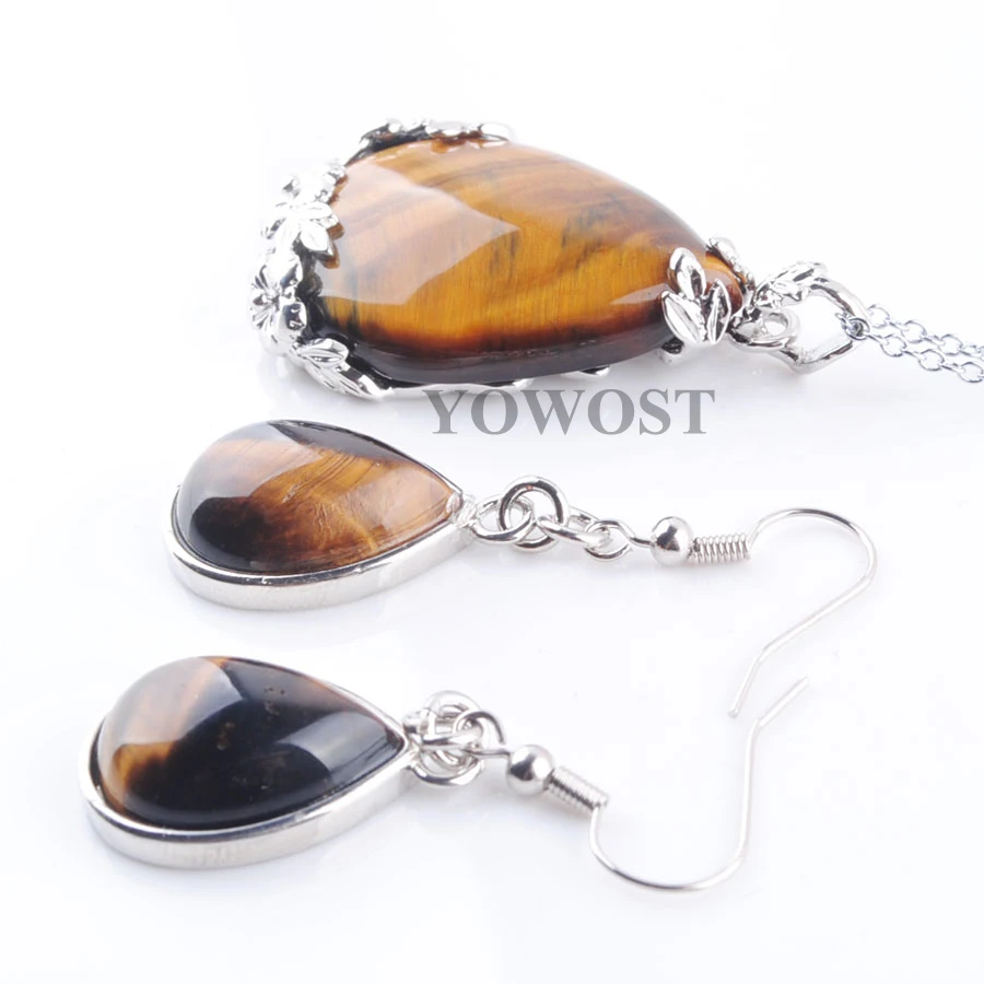 Для женщин стильный элегантный комплект серьги и тигровый глаз бусы из