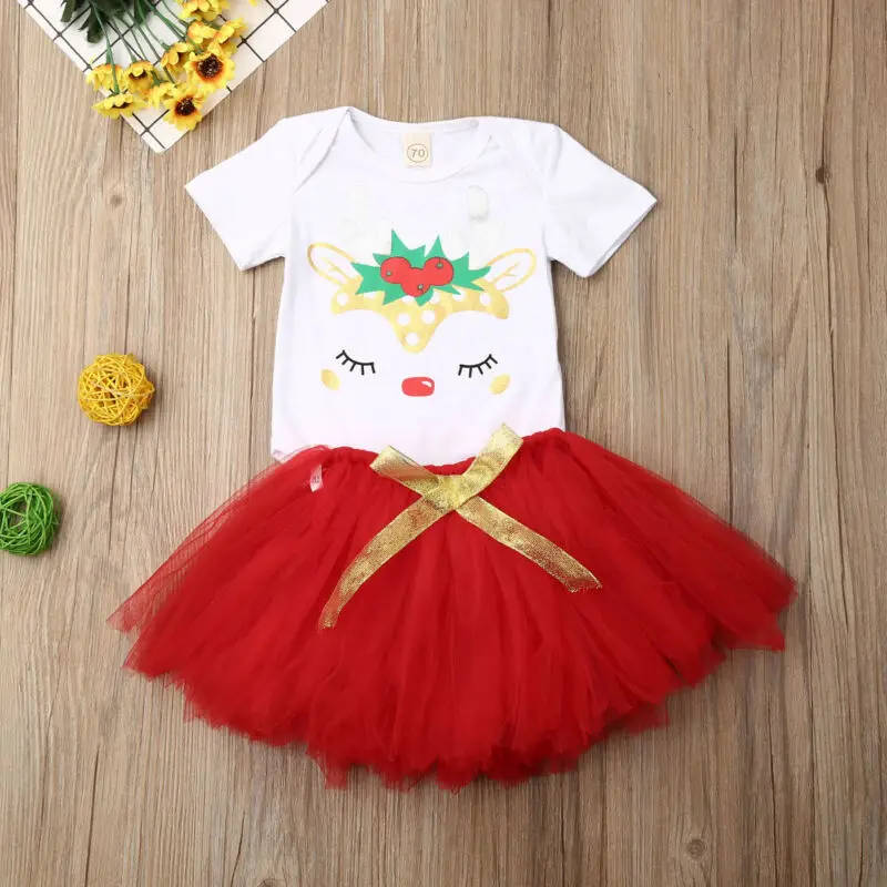 Kid Baby Girl Christmas Party Deer Romper Tops Cake Smash Tutu Tulle Skirt Dress | Детская одежда и обувь