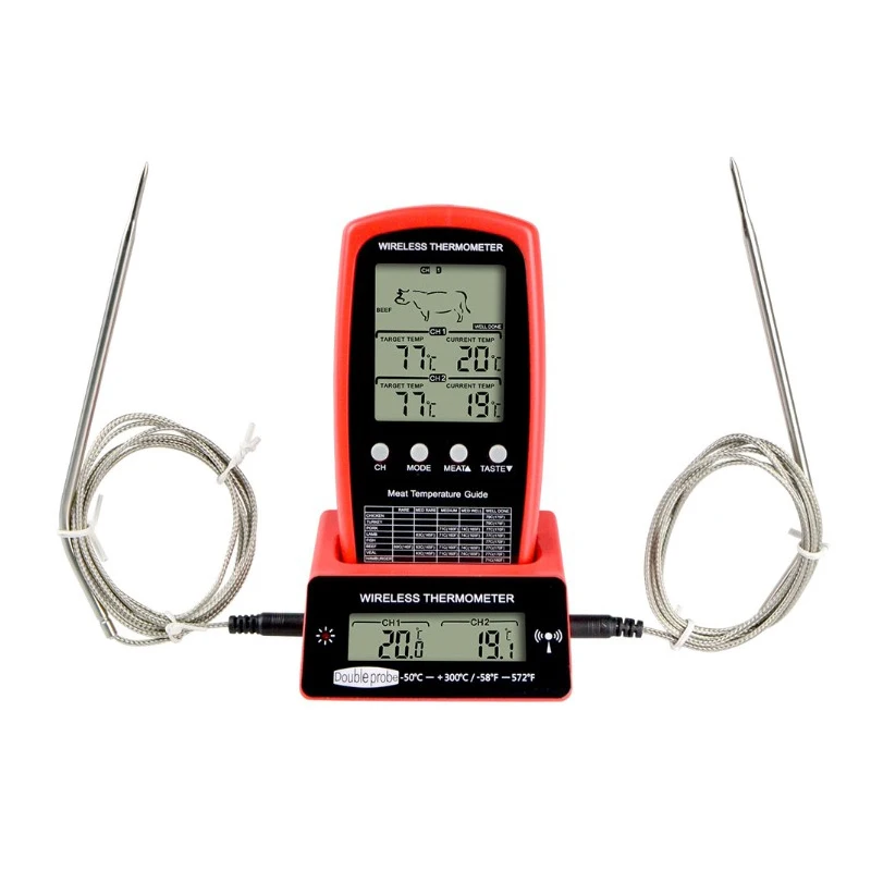 Беспроводной удаленный термометр для барбекю двойной зонд цифровой