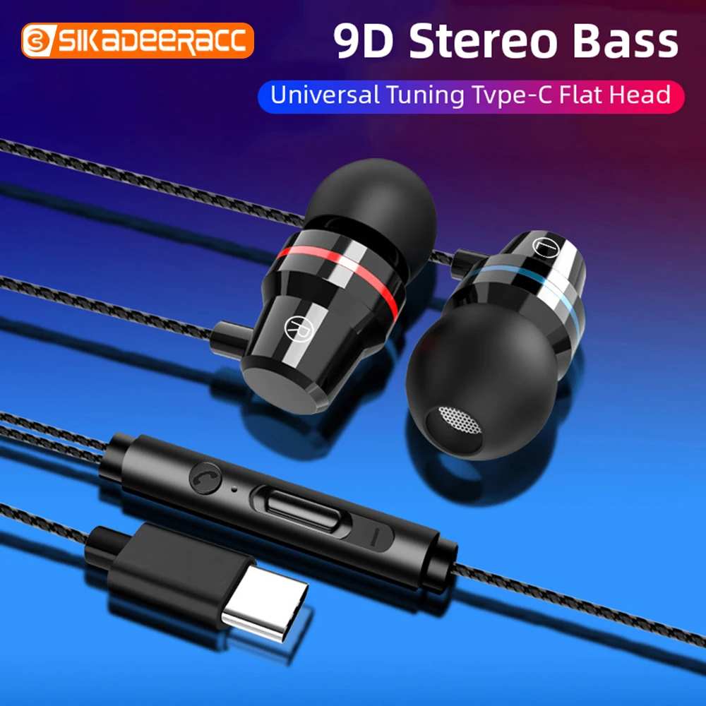 Проводные наушники вкладыши с разъемом Type C спортивные позолоченным покрытием