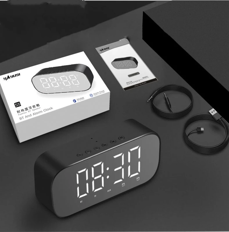Bluetooth With Radio LED Mirror Alarm Clock Subwoofer Portable Music Player Snooze Smart Desktop For Home | Дом и сад