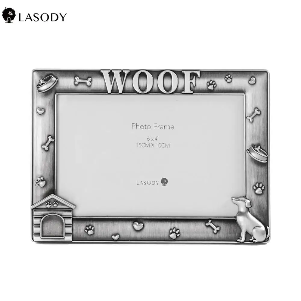 

LASODY Pet Photo Frame Antique Silver Alloy Craft Souvenir Cat and Dog Memorial Picture Frames Birthday Gift Home Decoration