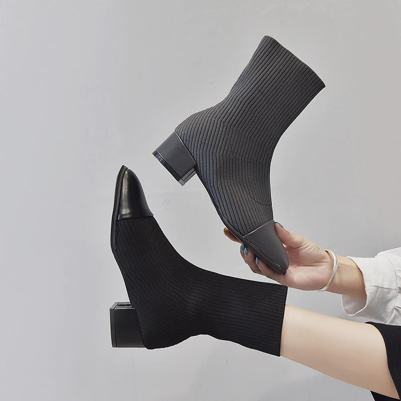 Черные серые эластичные женские носки обувь для зрелых женщин Элегантные