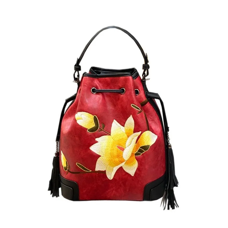 

Bag Female 2021 Retro Chinese Style PU Leather Embroidery Luxury Ladies Backpack Personality Leisure Original Authentic
