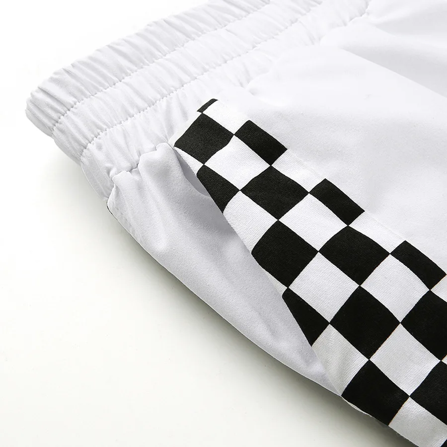 

Fashion Black And White Plaid Stitching Trousers Zipper Stretch Waist Street Wind Harem Pants Girl High Waist Loose Trousers