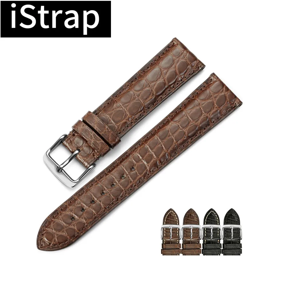 IStrap ремешок для часов из натуральной кожи 18 мм, 19 мм, 20 мм, 21 мм, 22 мм, черный ремешок из кожи аллигатора, черный коричневый цвет, ремешок для часов со шпилькой