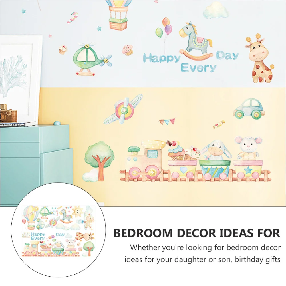 

3Pcs Kids Room Cartoon Wall Sticker Adorable Animals Plane Wall Decal Home Decor