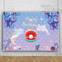 laeacco mermaid fish scales pearl shell coral background for photography happy birthday party customized banner photo backdrops