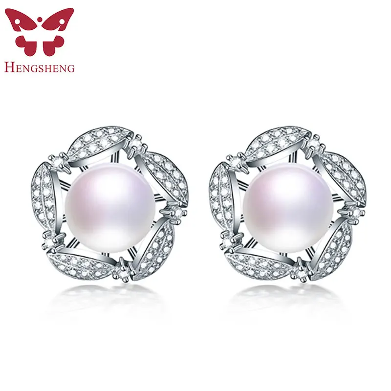 Женские серьги гвоздики из серебра 925 пробы с натуральным пресноводным