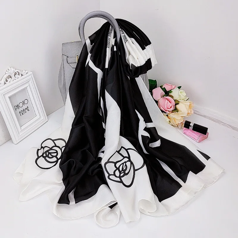

2021 Korean Style Print Silk Scarf Fashion High-Grade Beach Towel Summer 180X90CM Flower Scarves Luxury Dustproof Bandana Shawl