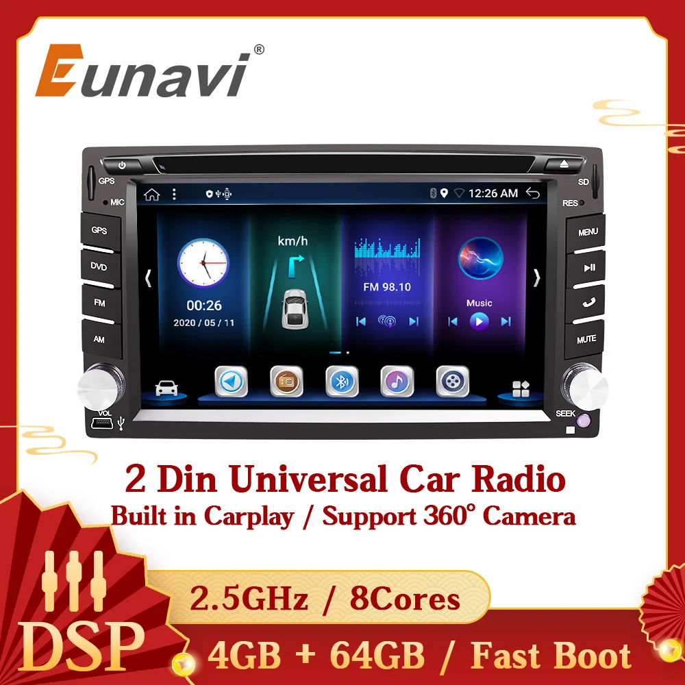 Автомагнитола Eunavi 8 ядер DSP Android 10 мультимедийный аудиоплеер универсальная