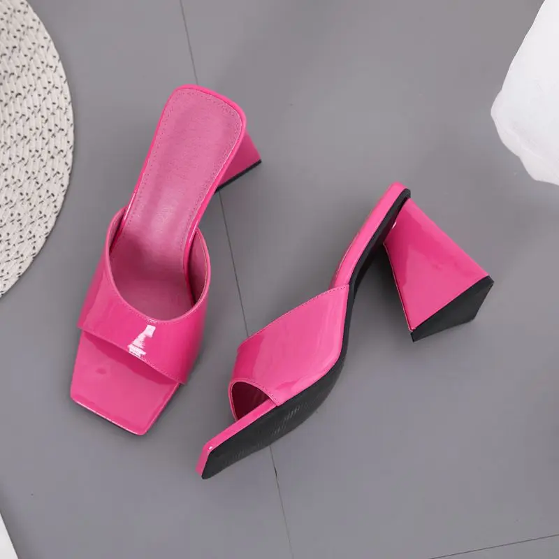 Sculpture Heeled Triangle Heel Women Green Plus Size Sandals High-heeled Slippers Ladies Slip On Mules Party Nightclub Slippers