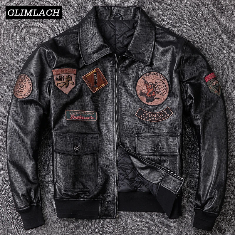 

Free Shipping 2019 Men Flight Pilot Leather Jacket Plus Size 5XL Genuine Sheepskin Slim American Military Aviator Leather Coat