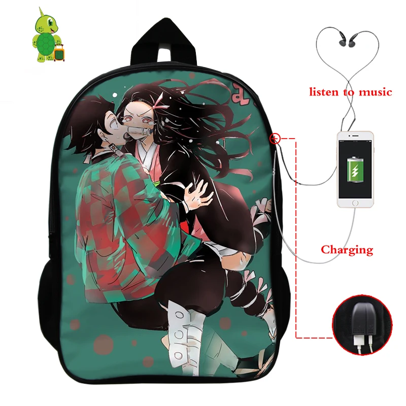 8 Demon Slayer: Kimetsu No Yaiba рюкзак USB зарядка Рюкзак для ноутбука аниме школьные сумки для подростков мальчик девочка путешествия рюкзак - Цвет: 8