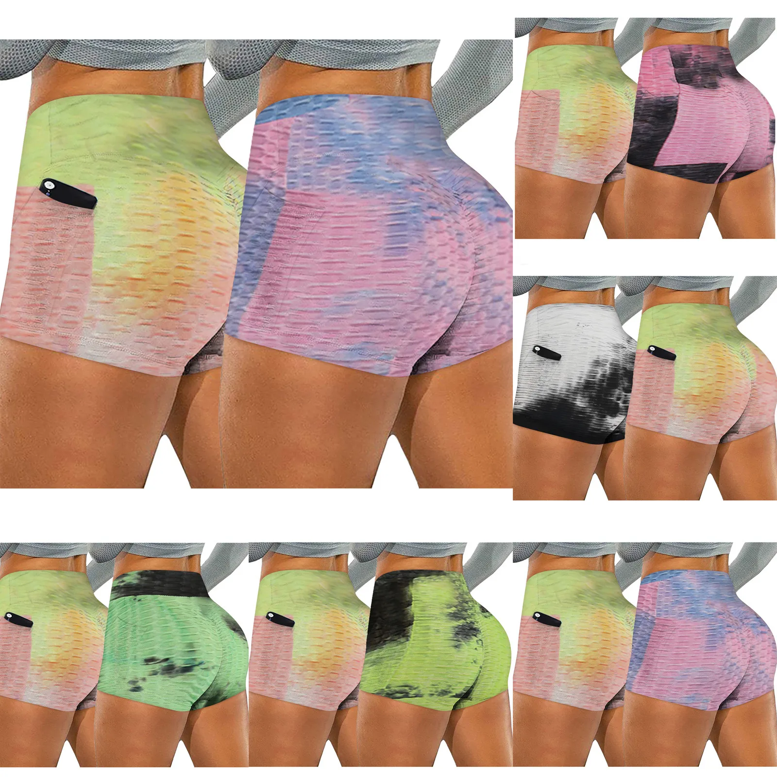 

2021 Women leggings 2PCS Women Wrinkled Tie-dye Pockets Stretch High waist tights Running Fitness Yoga Pants Biker Shorts