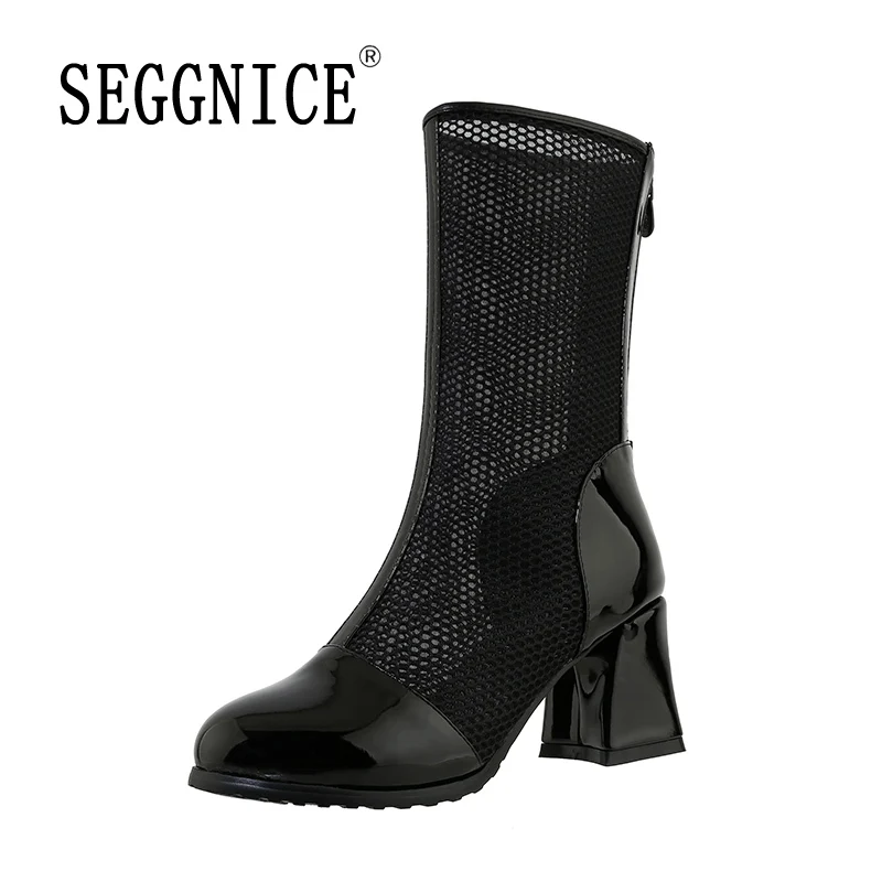 

Women's Sexy Boots High Heels 2020 Winter Hollow Fashion Ladies Party Black Shoes Mesh Female Ankle Booties Leather Shoe