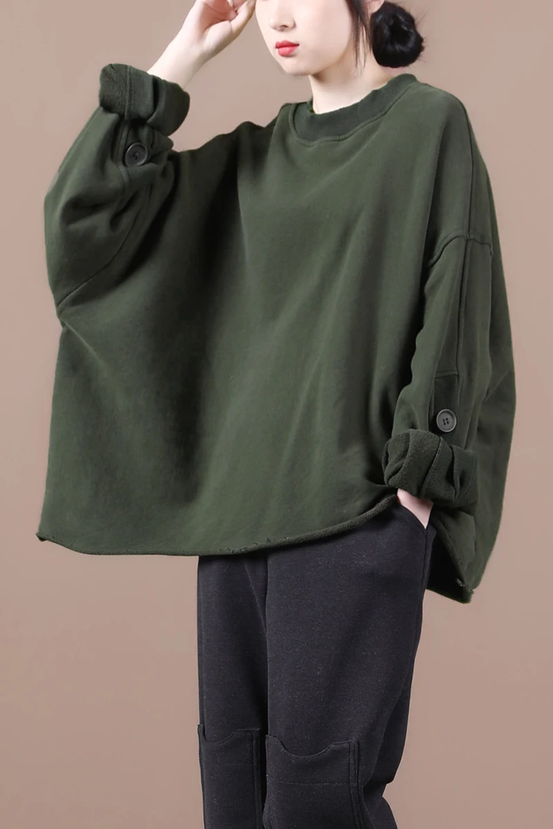 

Female new autumn and winter korean style plus size literary sleeves three-button fleece loose with velvet sweatershirt