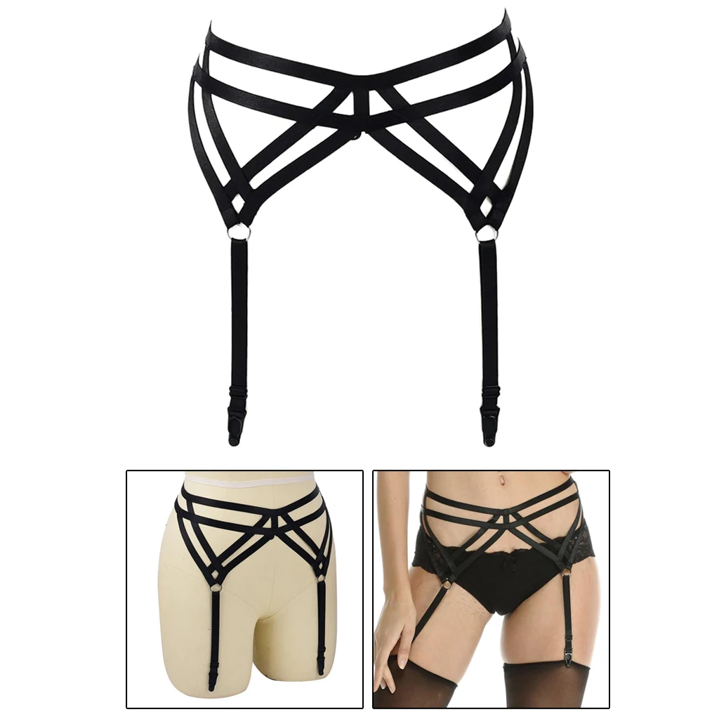 

Adjustable Sexy Elasticity Leg Harness Garter Belts Punk Gothic Thigh Ring Garter with 2 Clip