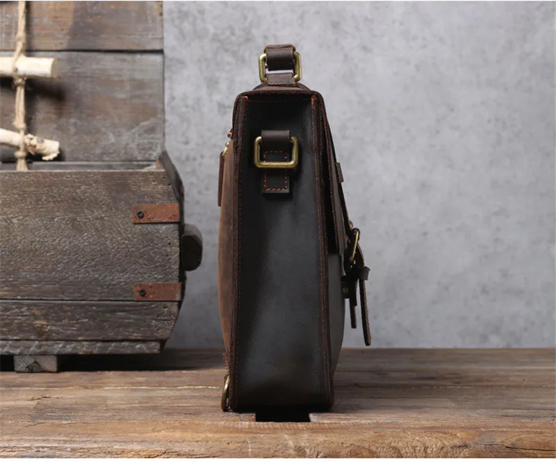 PNDME business vintage genuine leather men's multifunctional briefcase handbag natural crazy horse cowhide laptop messenger bag