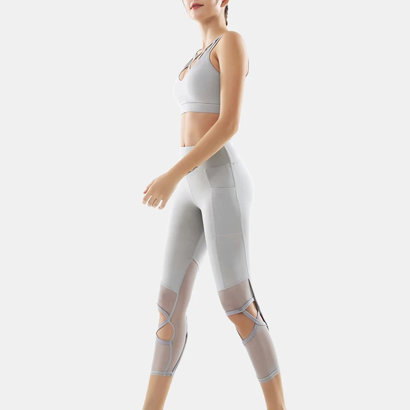 

Women Sports Clothing Sportswear Yoga Set with Pocket Seamless Pants Gym Fitness Clothing High Waist Pants Leggings Sports Bra