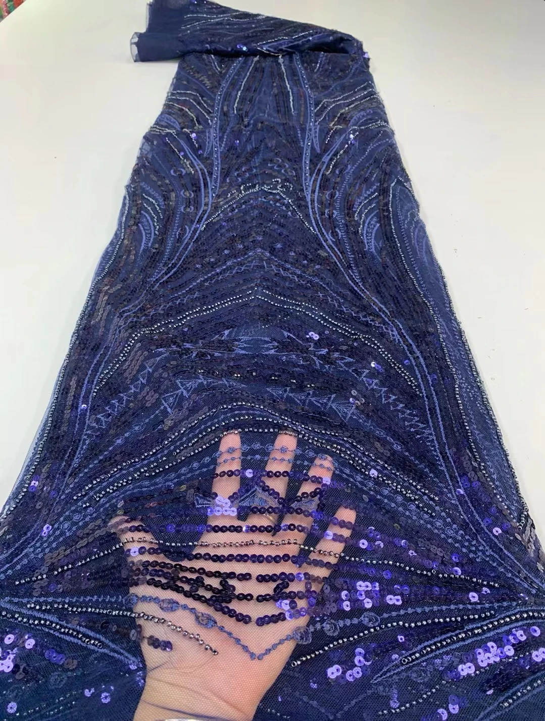

Luxury Sequence Embroidery French Net Mesh Tulle Lace High Quality African Heavy Handmade Sequins Beaded Lace Fabric Women Party